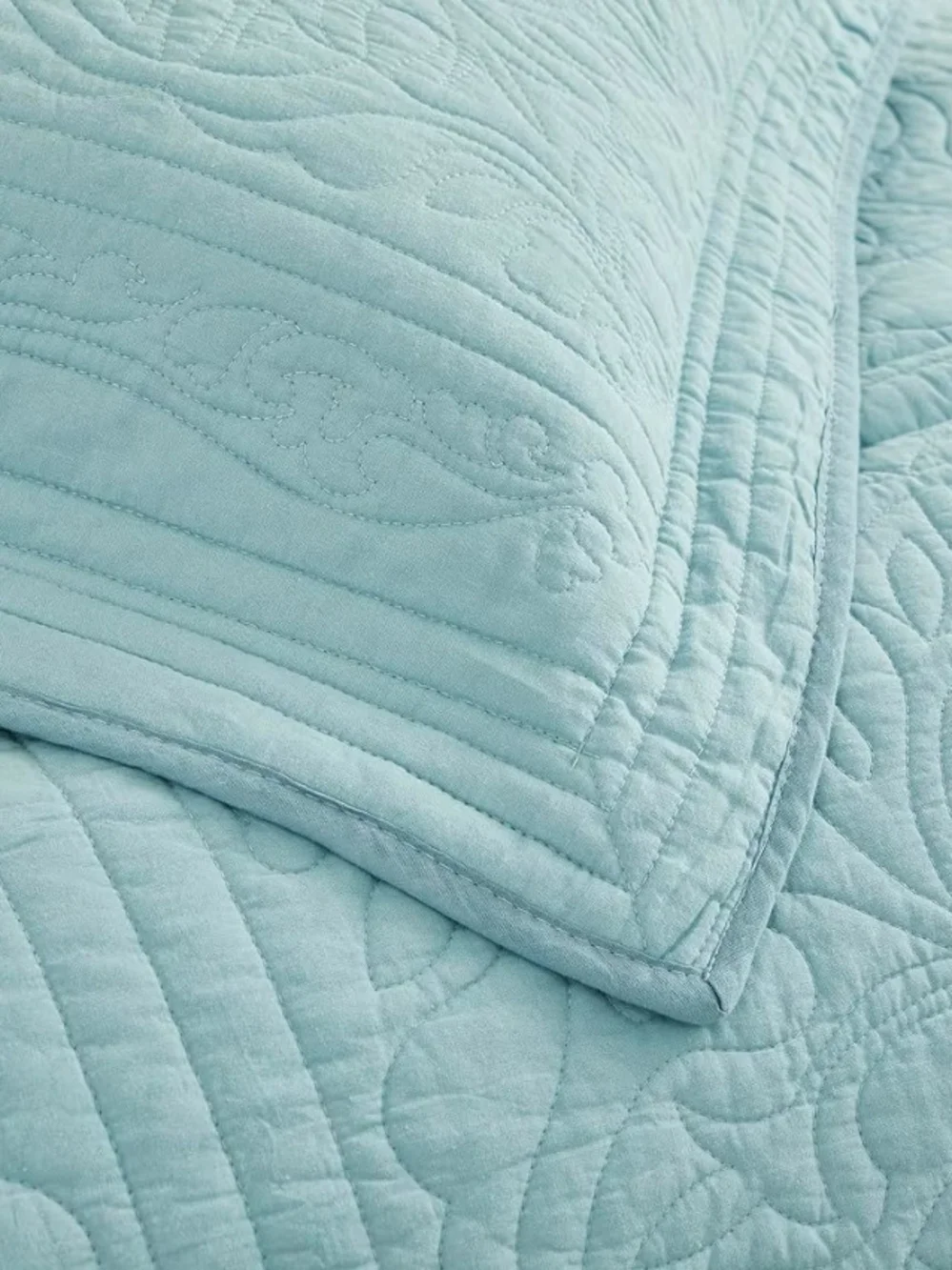 All Cotton Luxury Quilted Pillow Shams in Light Aqua 26 X 26 Set Of 2